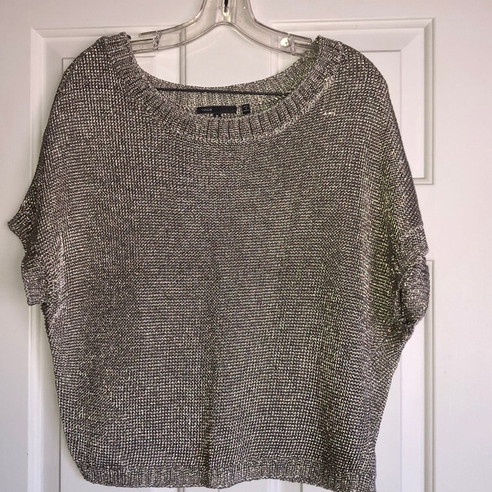 Vince Metalic Silver Weave Knit Top Size M